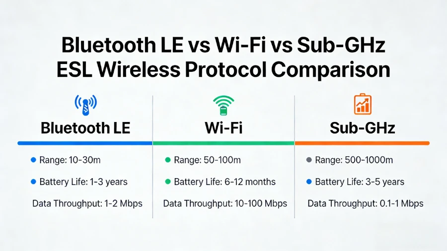 Bluetooth vs. Wi-Fi vs. Sub-GHz Elektronisk hyldemærke
